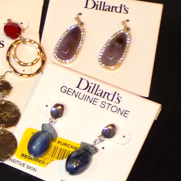 Lot of 7 New Pairs Dillard's Earrings Bundle.  Sterling Earwires, Genuine Stone - Picture 5 of 11
